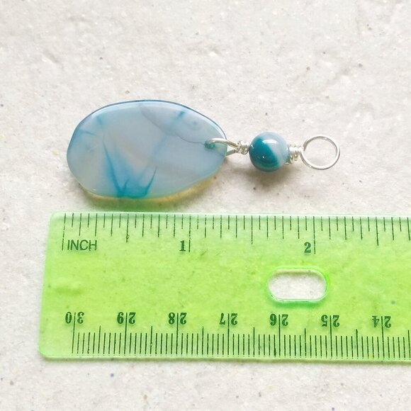 Milky Pale Aqua Agate Geode Pendant - Beach Ocean Coastal - Handmade Jewelry - Picture 6 of 8